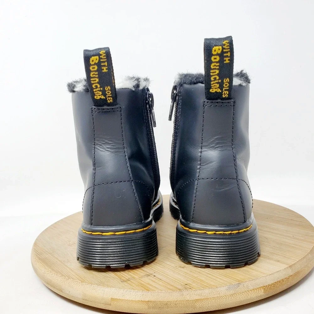 Dr Martens Serena Boots Kids 11 Black Lined Polka Dot Zip 8 Eye Boys Girls Shoes